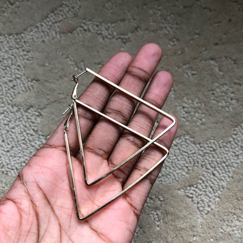 WHITE AND GOLD TRIANGLE HOOP EARRINGS